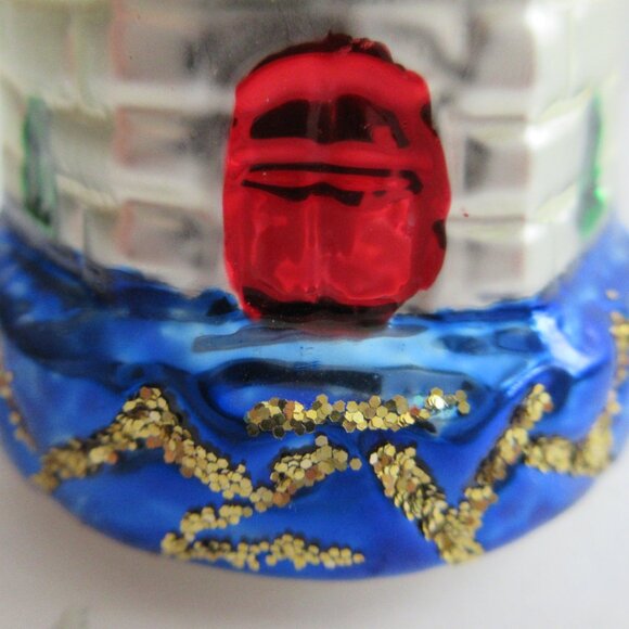 Gablonz Glass Art Austria Glass Lighthouse Christmas Ornament w/Glitter Red Blue - Picture 9 of 11